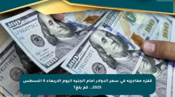 قفزة مفاجئة في سعر الدولار أمام الجنيه اليوم الأربعاء 6 أغسطس 2025.. كم بلغ؟